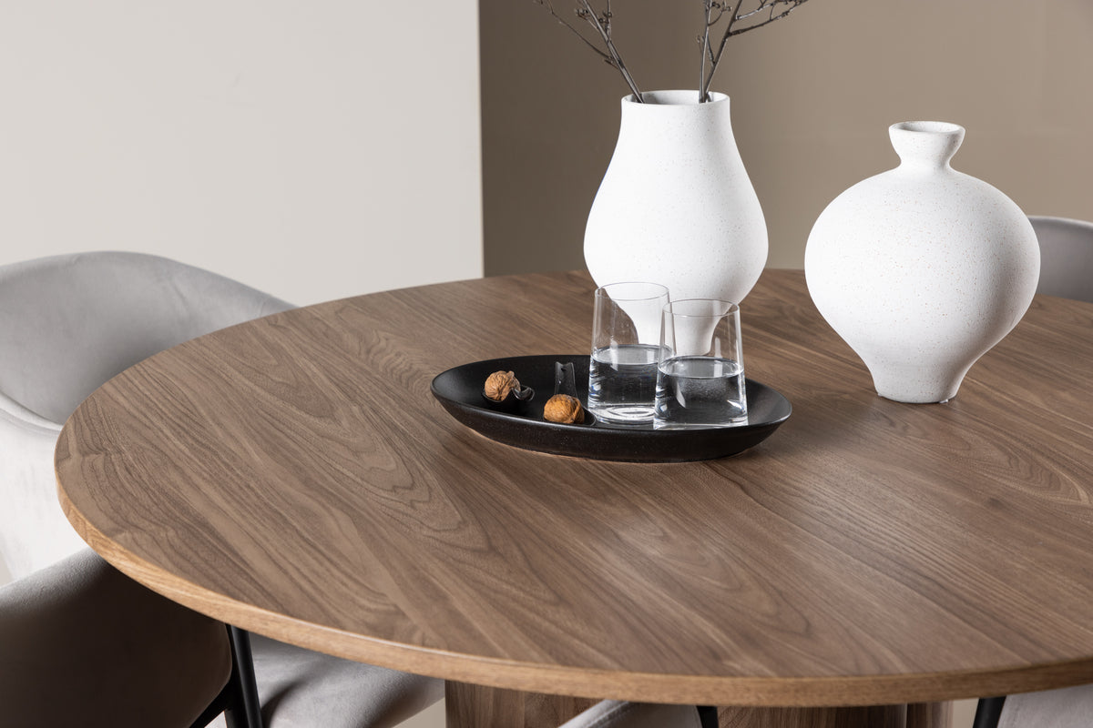 Venture Design Evelina & Olivia Matstolar 2-pack Grå + Runda Matbord ⌀110 Brun