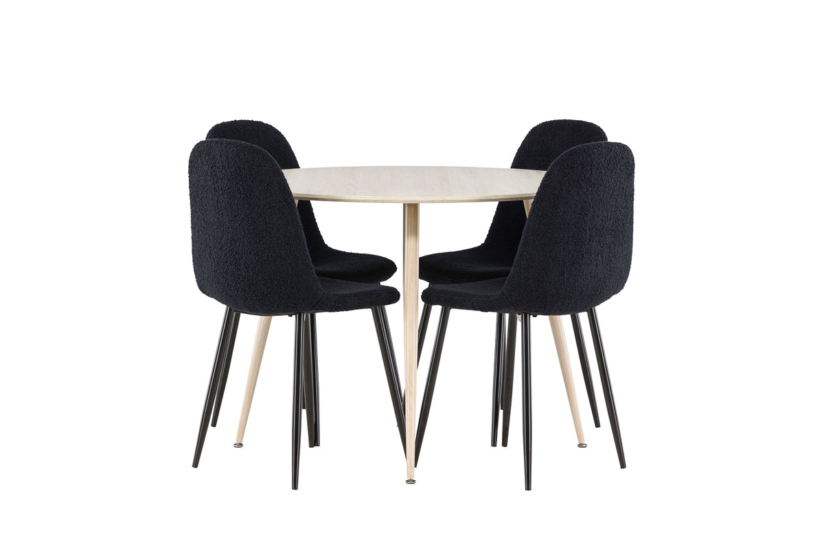 Venture Design Polar & Plaza Matstolar 2-pack Svart + Runda Matbord ⌀100 Vitputsad