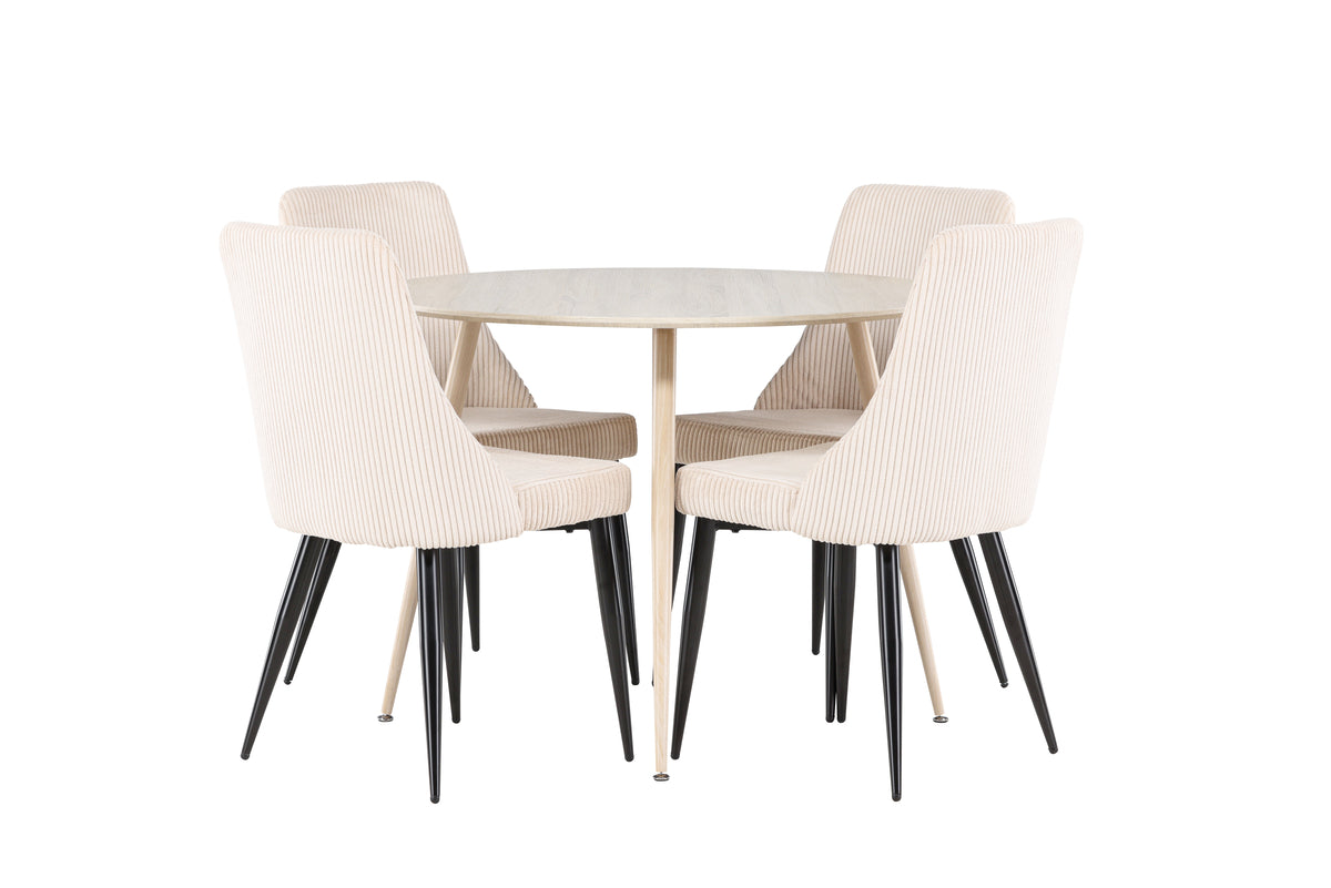 Venture Design Leone & Plaza Matstolar 2-pack Beige + Runda Matbord ⌀100 Vitputsad