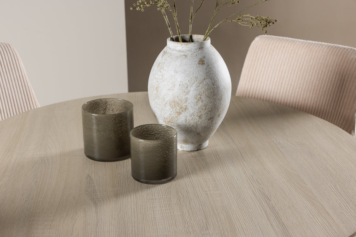 Venture Design Leone & Plaza Matstolar 2-pack Beige + Runda Matbord ⌀100 Vitputsad