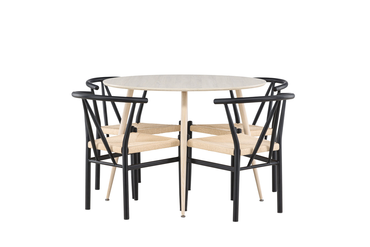 Venture Design Alfons & Plaza Matstolar Svart + Runda Matbord ⌀100 Vitputsad