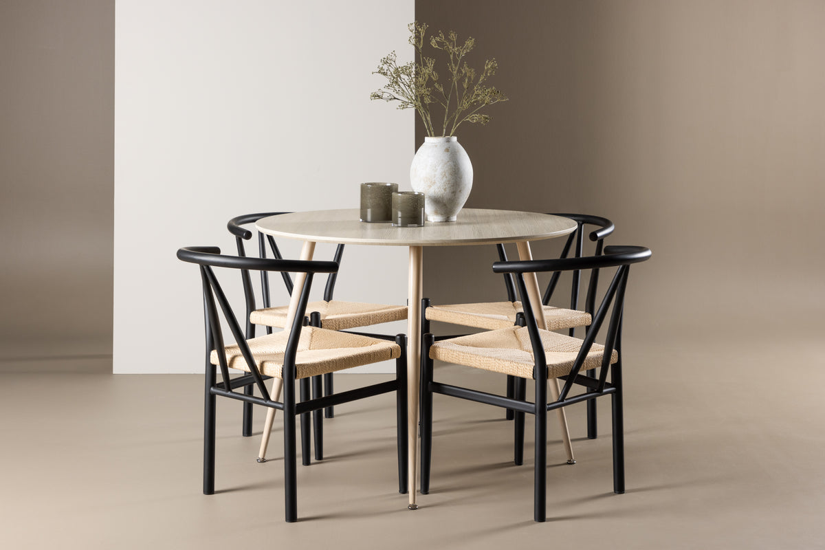 Venture Design Alfons & Plaza Matstolar Svart + Runda Matbord ⌀100 Vitputsad