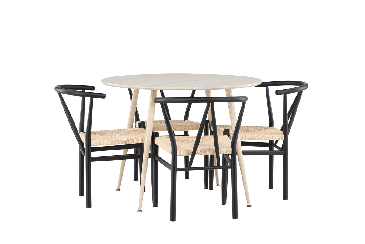 Venture Design Alfons & Plaza Matstolar Svart + Runda Matbord ⌀100 Vitputsad