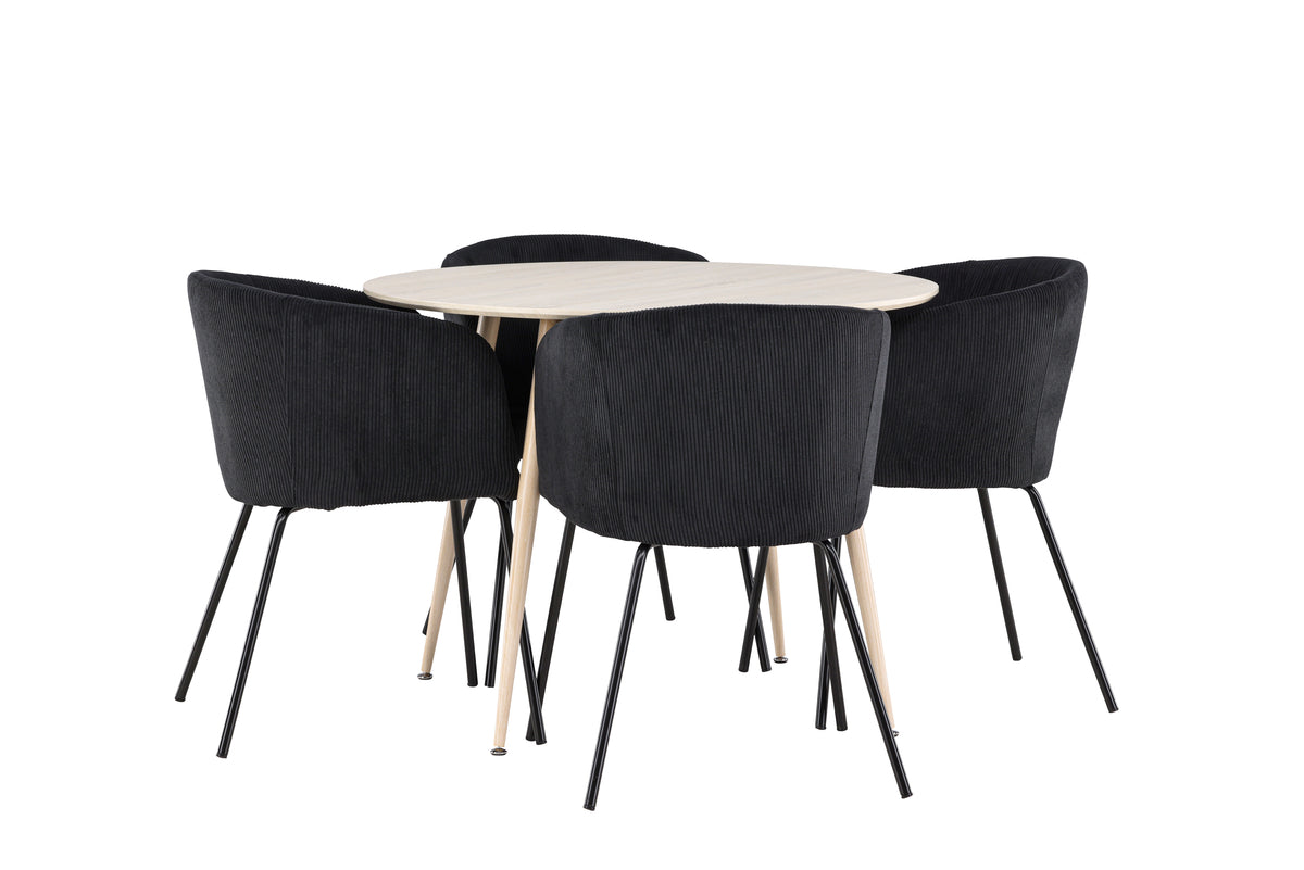 Venture Design Berit & Plaza Matstolar Svart + Runda Matbord ⌀100 Vitputsad