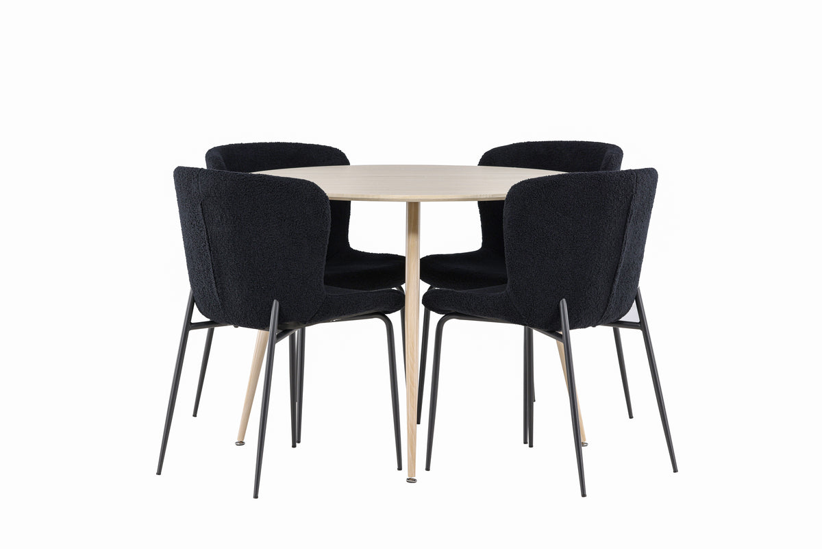 Venture Design Plaza & Modesto Runda Matbord ⌀100 Vitputsad + Matstolar 2-pack Svart