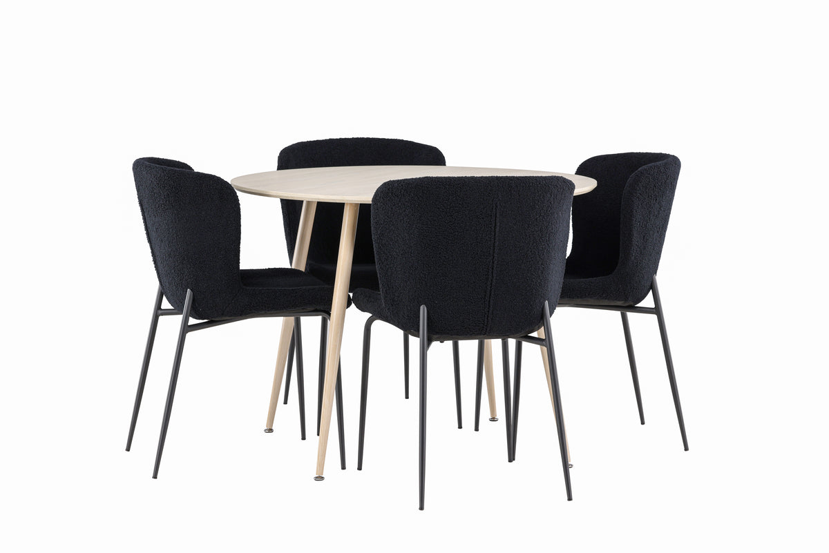 Venture Design Plaza & Modesto Runda Matbord ⌀100 Vitputsad + Matstolar 2-pack Svart