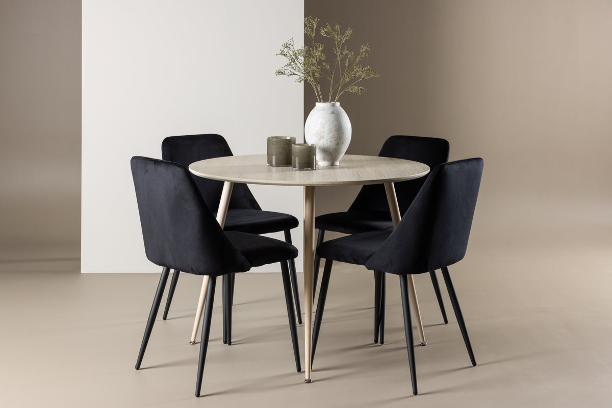 Venture Design Night & Plaza Matstolar 2-pack Svart + Runda Matbord ⌀100 Vitputsad