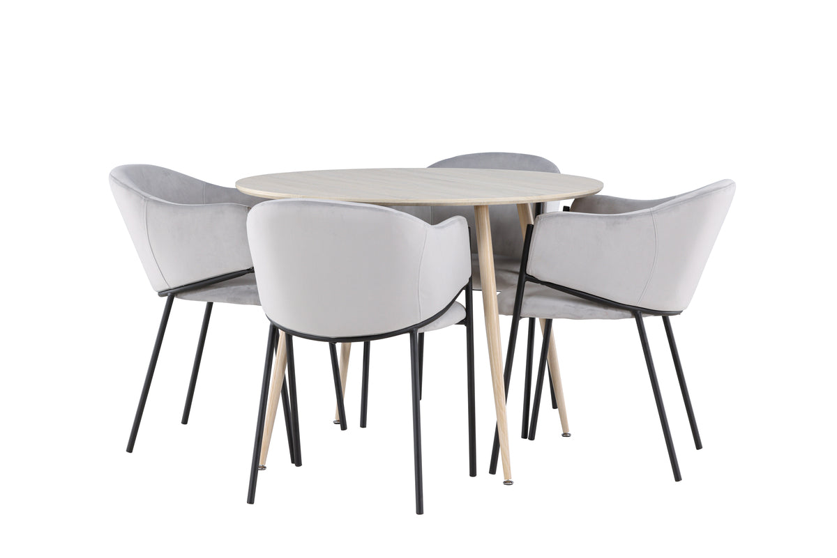 Venture Design Evelina & Plaza Matstolar 2-pack Grå + Runda Matbord ⌀100 Vitputsad