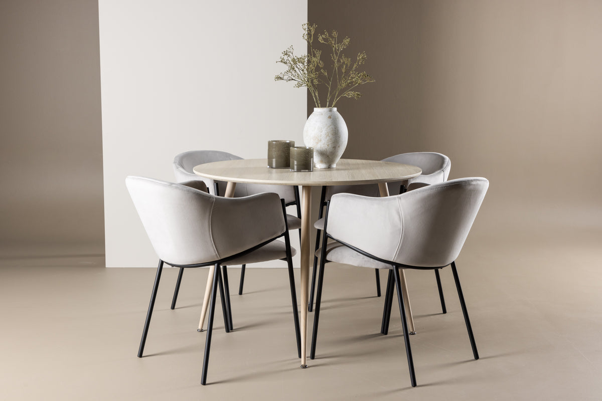 Venture Design Evelina & Plaza Matstolar 2-pack Grå + Runda Matbord ⌀100 Vitputsad