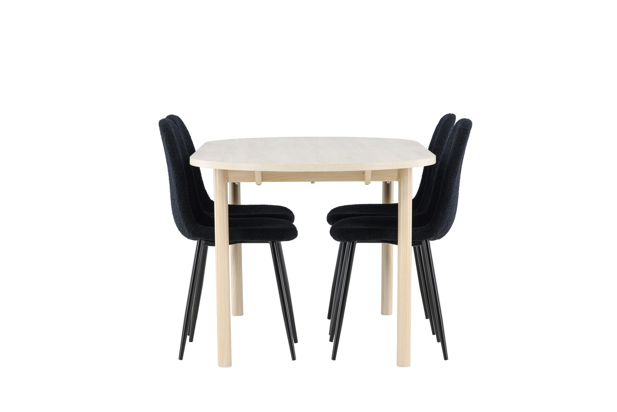 Venture Design Polar & Andy Matstolar 2-pack Svart + Ovala Matbord 180 x 90 Vitputsad
