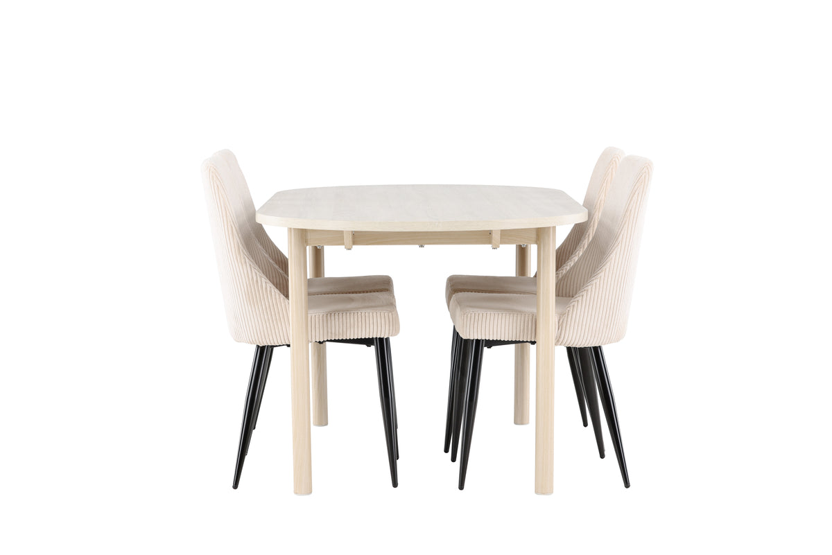 Venture Design Andy & Leone Ovala Matbord 180 x 90 Vitputsad + Matstolar 2-pack Beige