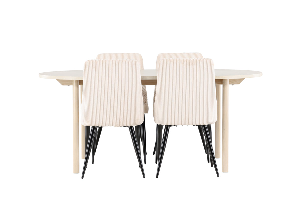 Venture Design Andy & Leone Ovala Matbord 180 x 90 Vitputsad + Matstolar 2-pack Beige