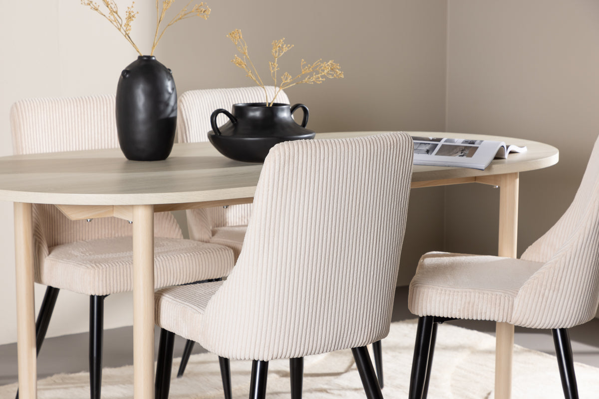 Venture Design Andy & Leone Ovala Matbord 180 x 90 Vitputsad + Matstolar 2-pack Beige
