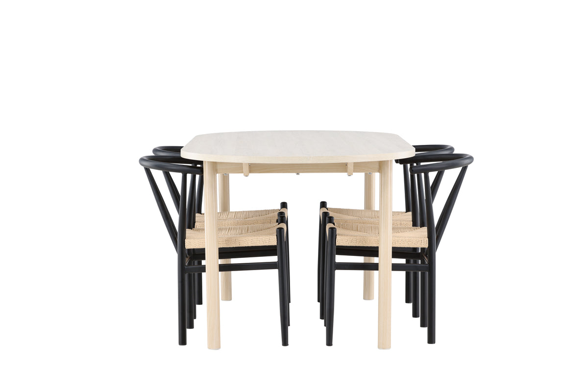 Venture Design Alfons & Andy Matstolar Svart + Ovala Matbord 180 x 90 Vitputsad