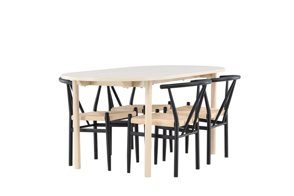 Venture Design Alfons & Andy Matstolar Svart + Ovala Matbord 180 x 90 Vitputsad