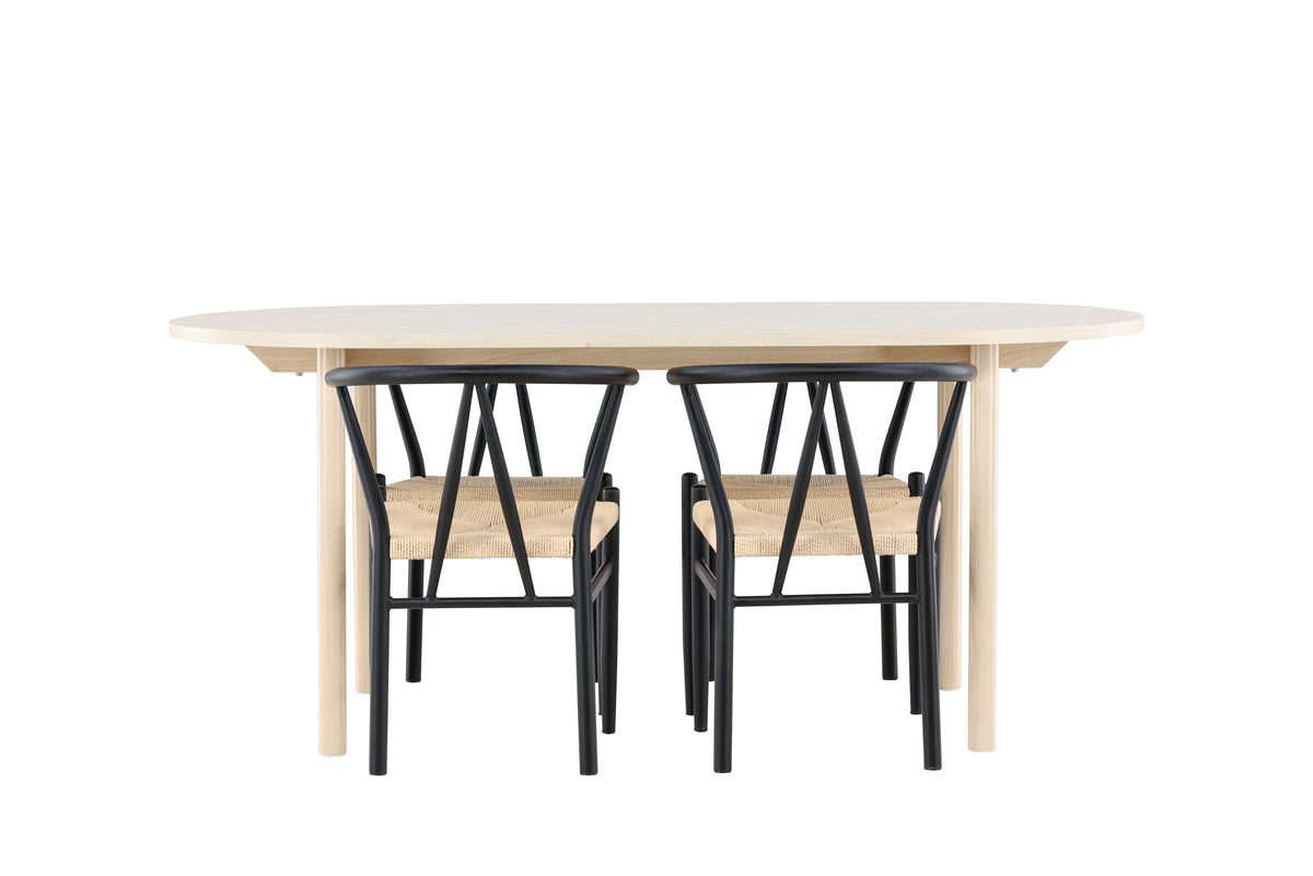 Venture Design Alfons & Andy Matstolar Svart + Ovala Matbord 180 x 90 Vitputsad