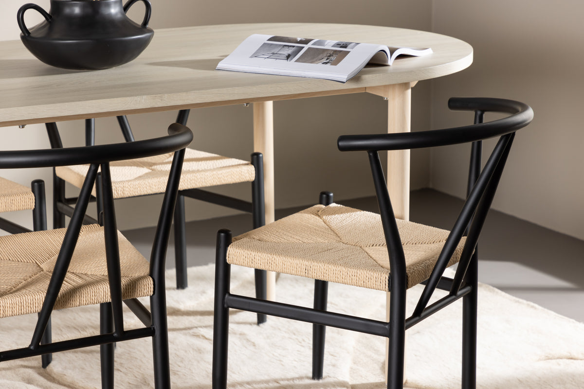Venture Design Alfons & Andy Matstolar Svart + Ovala Matbord 180 x 90 Vitputsad