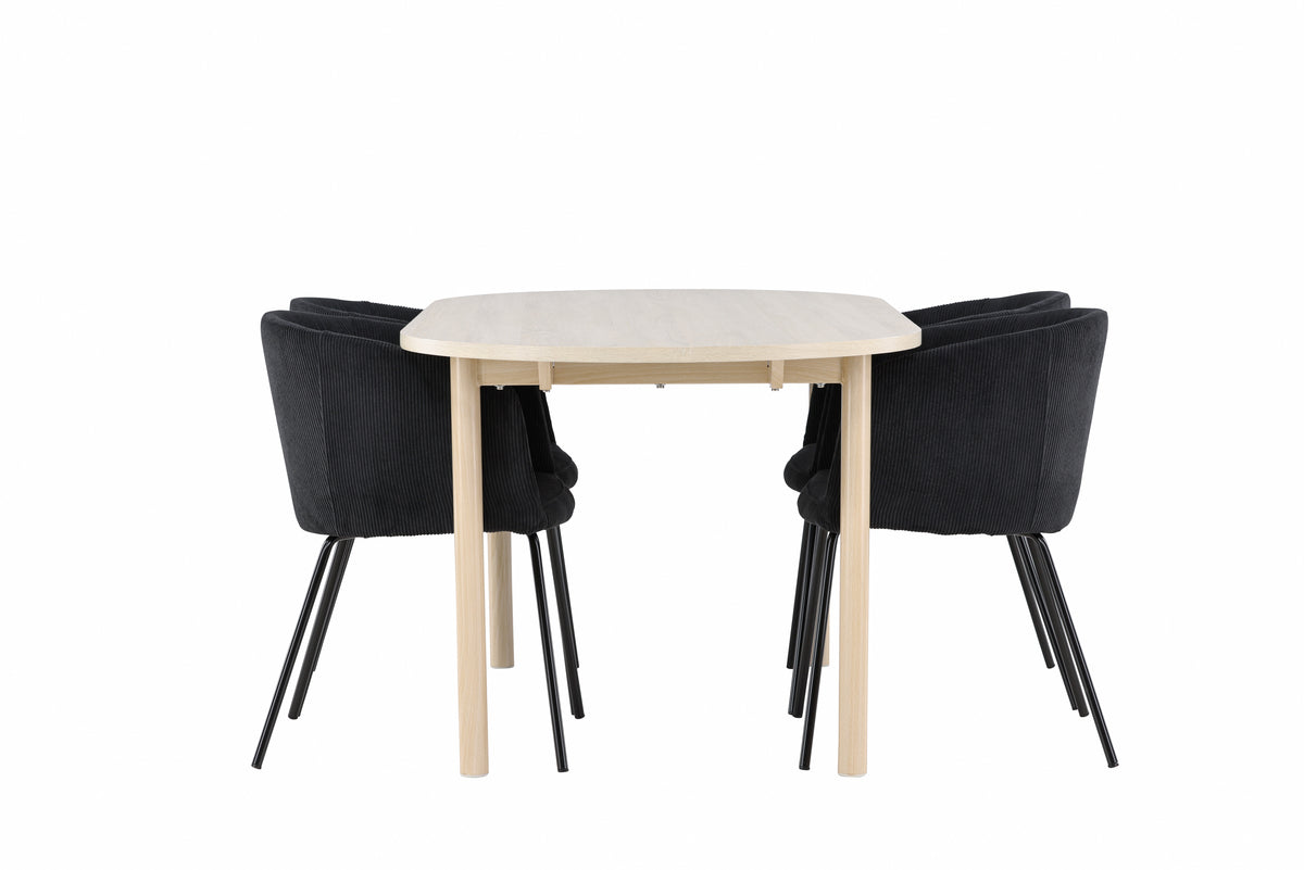 Venture Design Berit & Andy Matstolar Svart + Ovala Matbord 180 x 90 Vitputsad