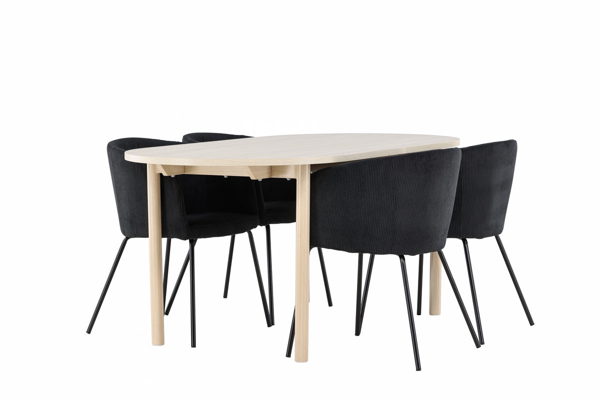 Venture Design Berit & Andy Matstolar Svart + Ovala Matbord 180 x 90 Vitputsad