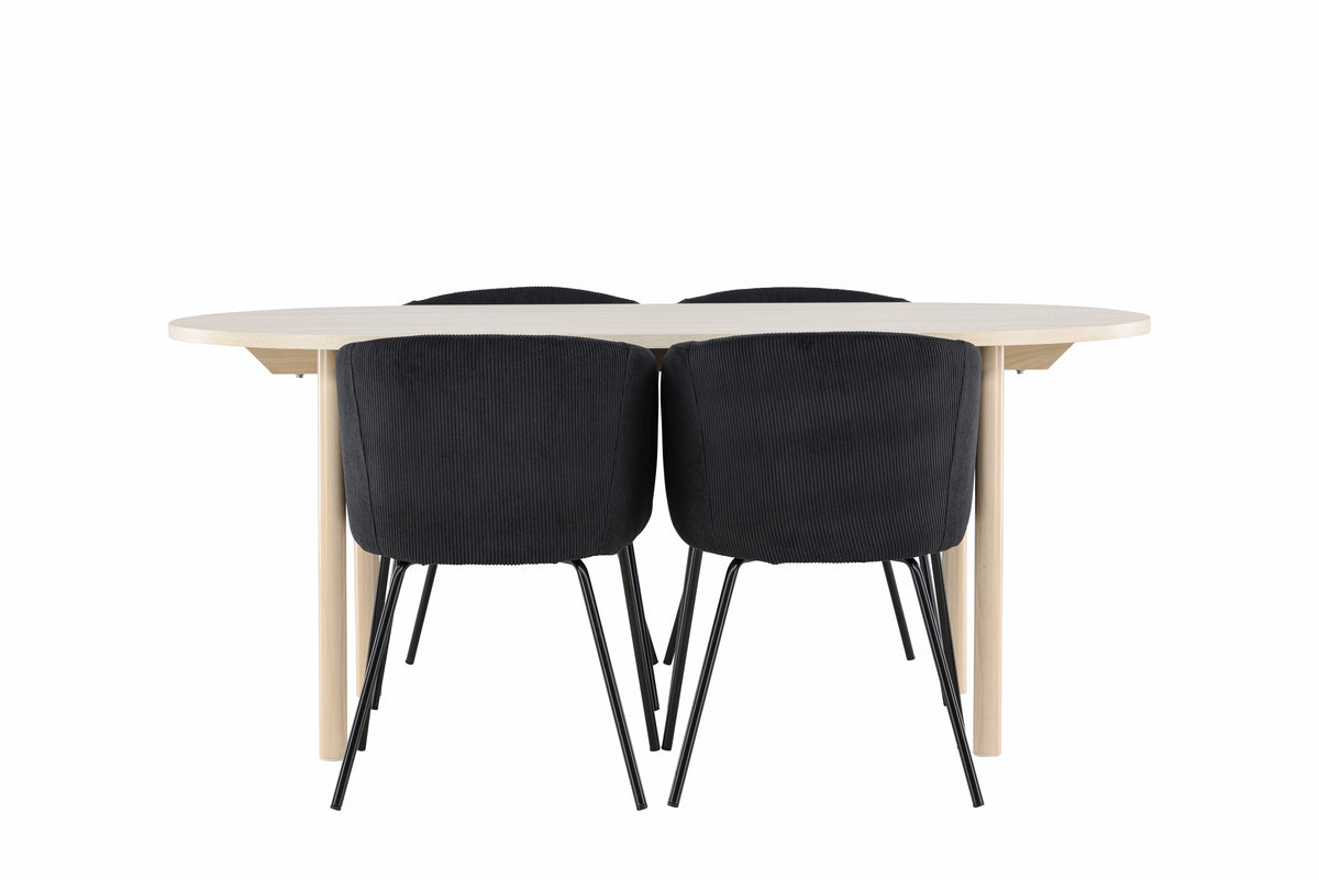 Venture Design Berit & Andy Matstolar Svart + Ovala Matbord 180 x 90 Vitputsad