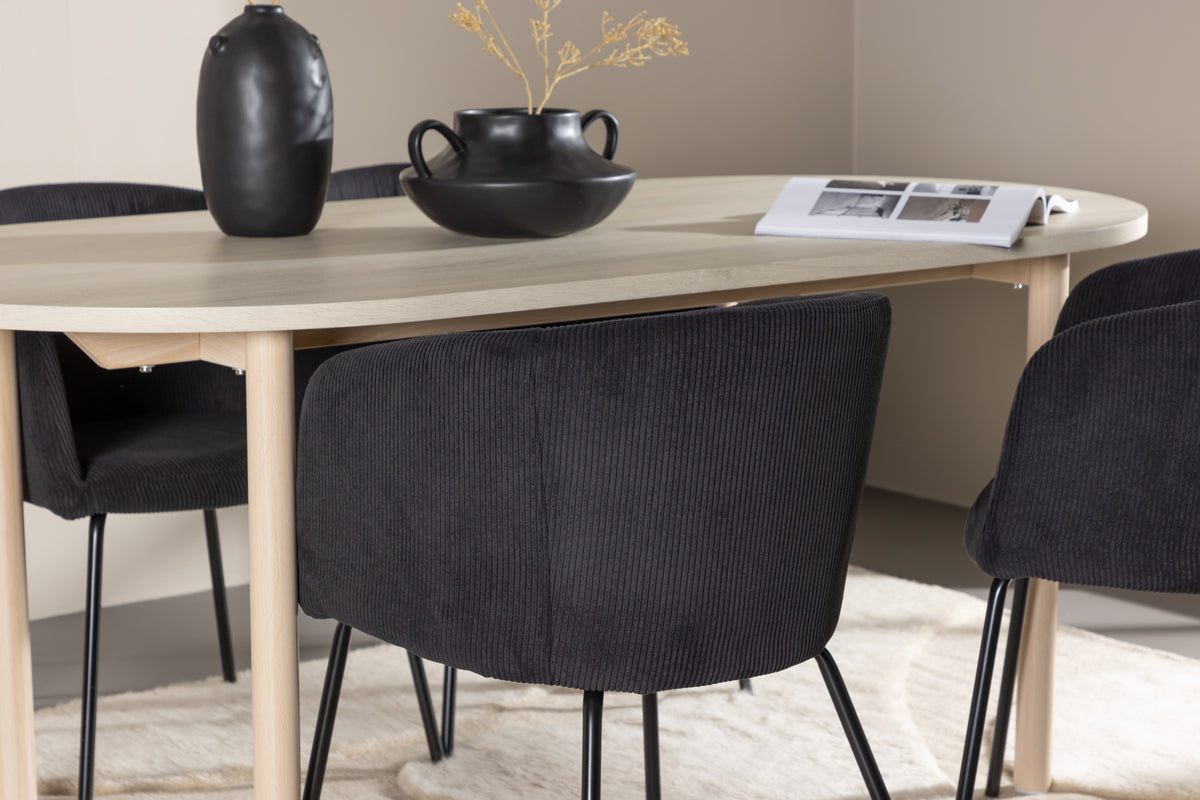 Venture Design Berit & Andy Matstolar Svart + Ovala Matbord 180 x 90 Vitputsad