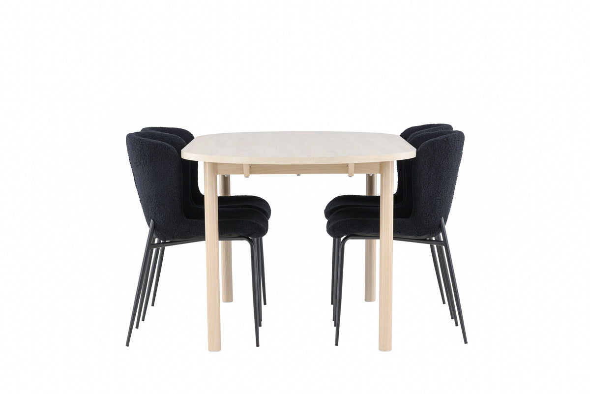 Venture Design Andy & Modesto Ovala Matbord 180 x 90 Vitputsad + Matstolar 2-pack Svart