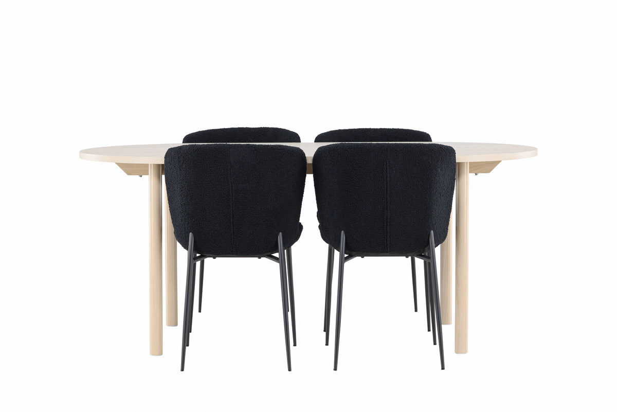 Venture Design Andy & Modesto Ovala Matbord 180 x 90 Vitputsad + Matstolar 2-pack Svart