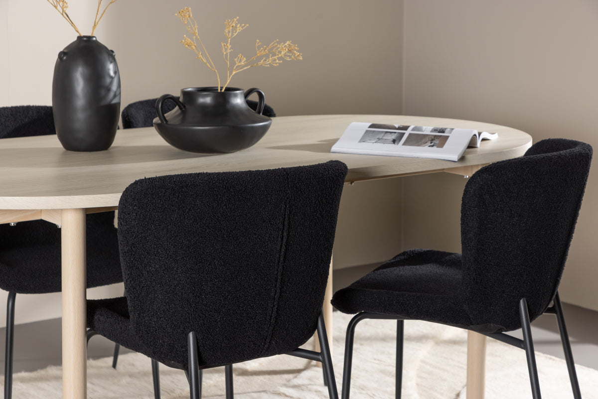Venture Design Andy & Modesto Ovala Matbord 180 x 90 Vitputsad + Matstolar 2-pack Svart