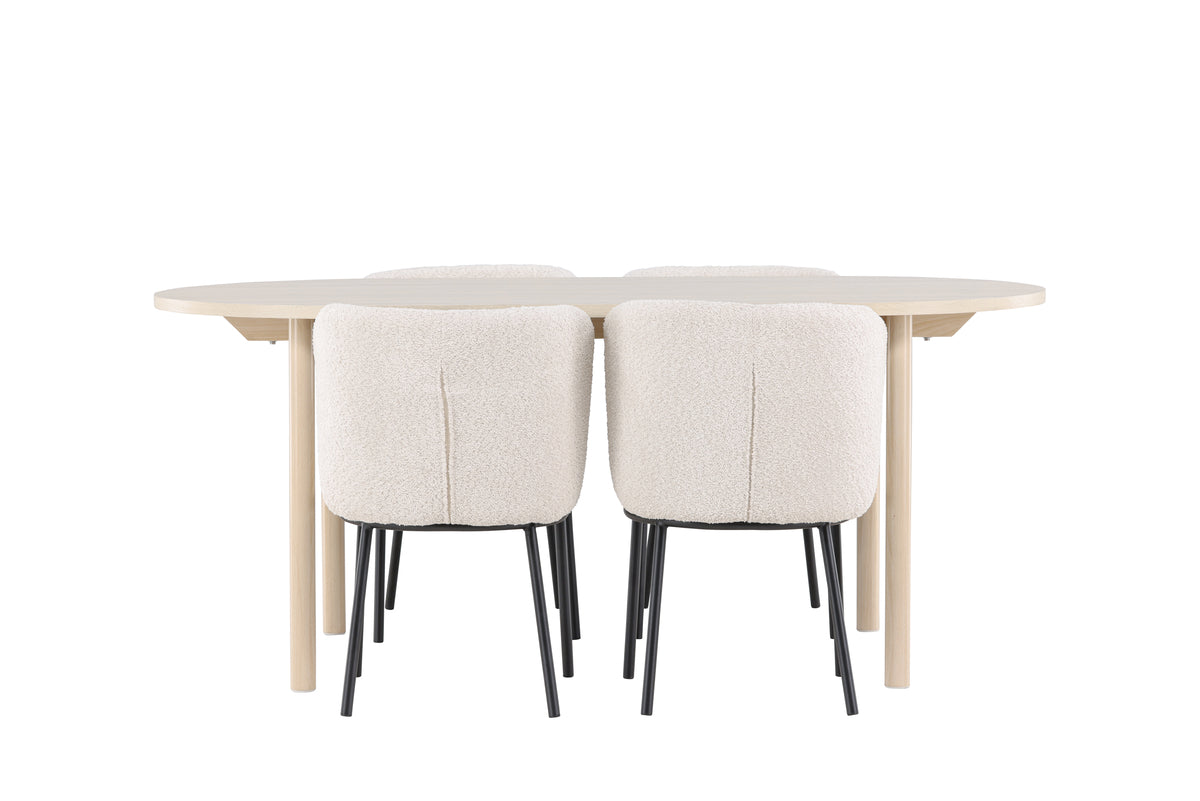 Venture Design Andy & Agnes Ovala Matbord 180 x 90 Vitputsad + Matstolar 2-pack Vit