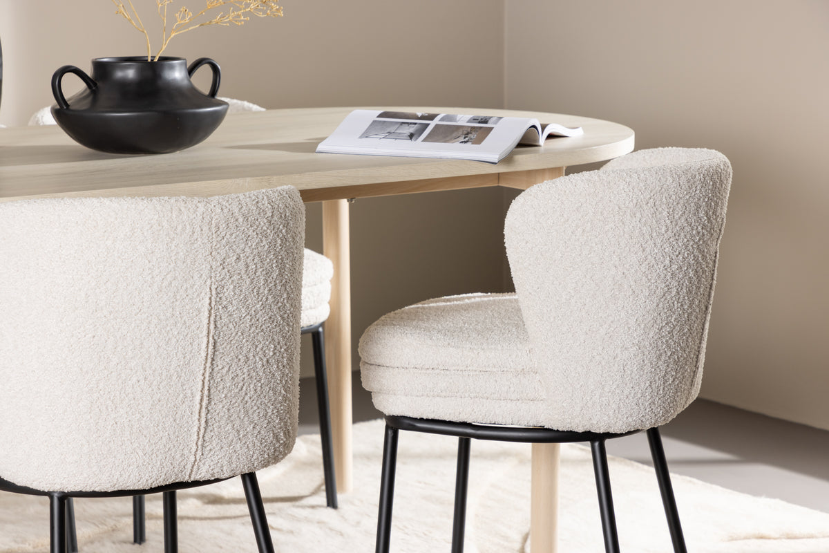 Venture Design Andy & Agnes Ovala Matbord 180 x 90 Vitputsad + Matstolar 2-pack Vit
