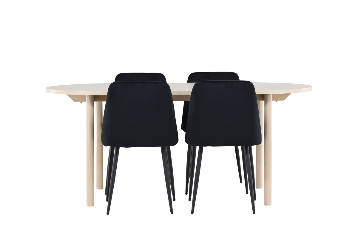 Venture Design Night & Andy Matstolar 2-pack Svart + Ovala Matbord 180 x 90 Vitputsad