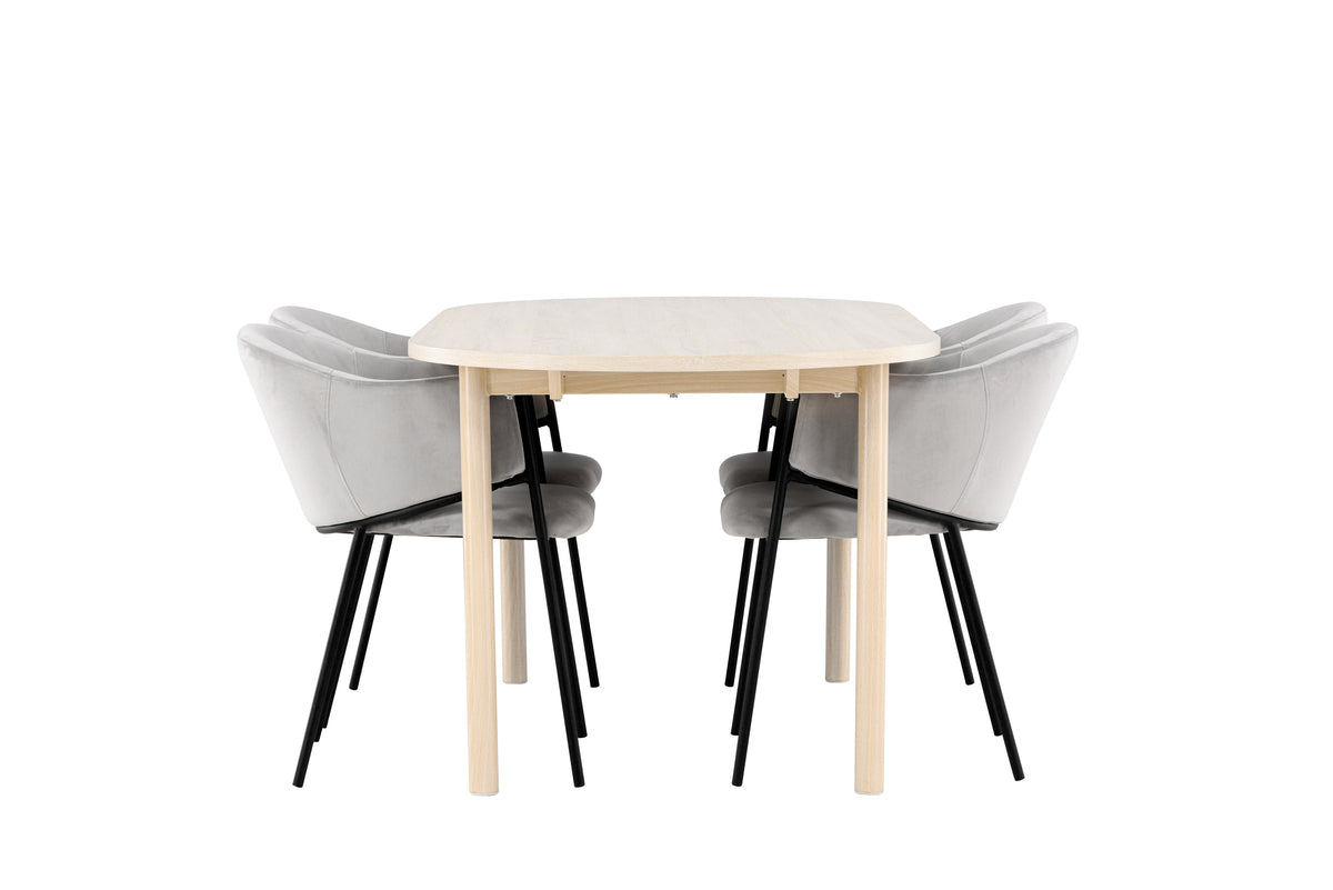 Venture Design Evelina & Andy Matstolar 2-pack Grå + Ovala Matbord 180 x 90 Vitputsad