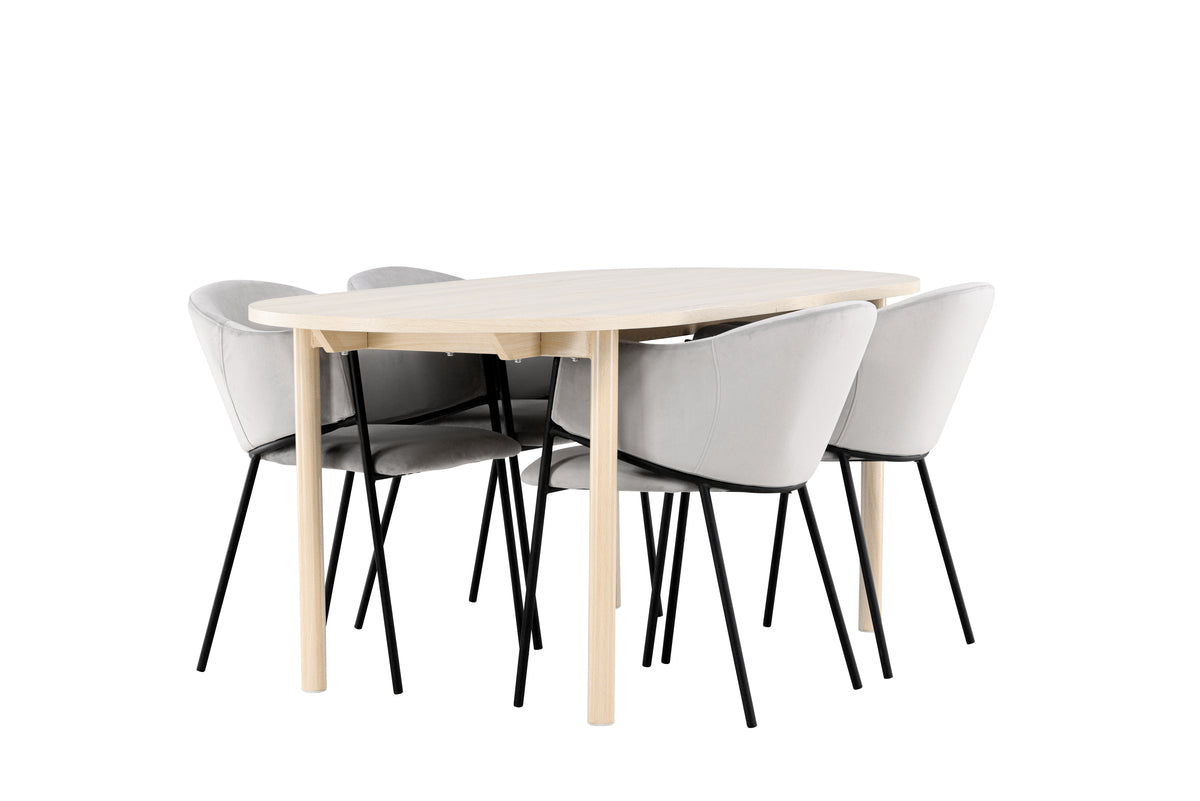 Venture Design Evelina & Andy Matstolar 2-pack Grå + Ovala Matbord 180 x 90 Vitputsad