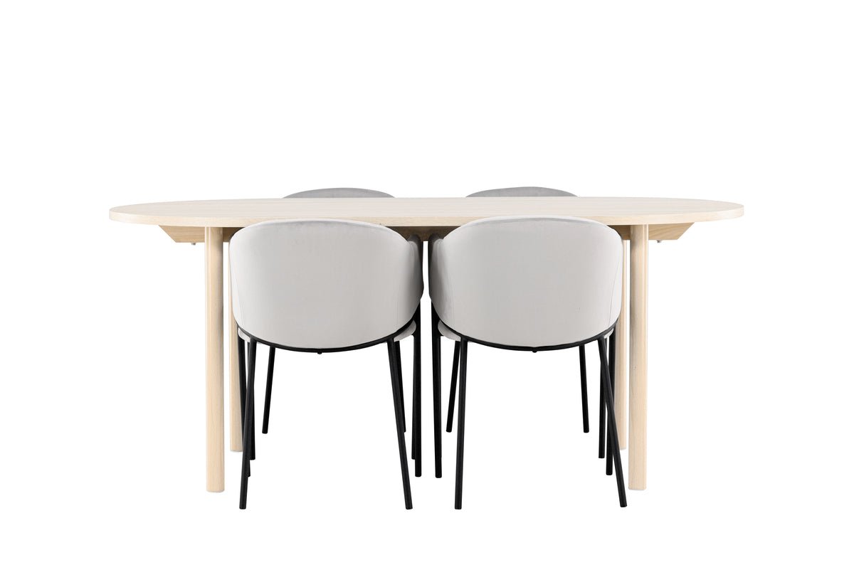 Venture Design Evelina & Andy Matstolar 2-pack Grå + Ovala Matbord 180 x 90 Vitputsad