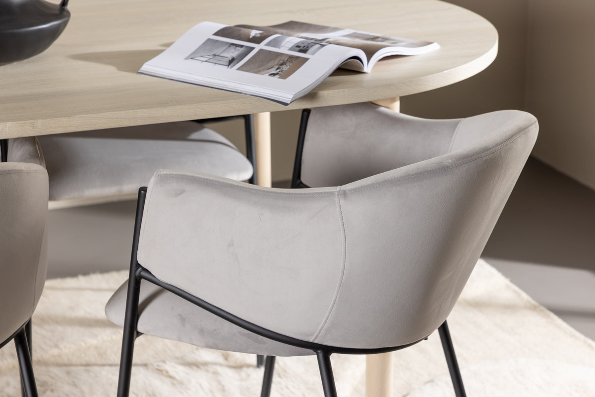 Venture Design Evelina & Andy Matstolar 2-pack Grå + Ovala Matbord 180 x 90 Vitputsad