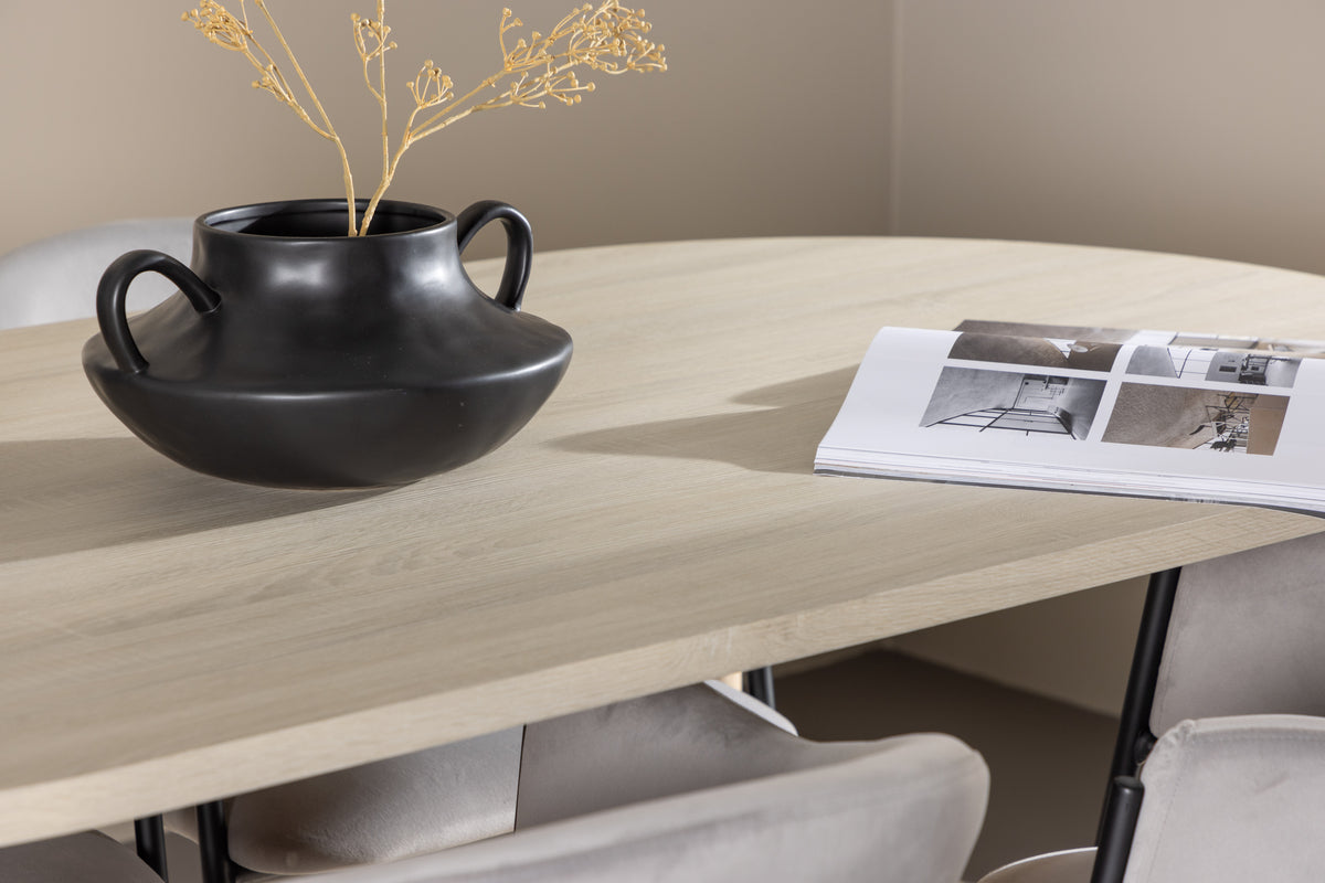 Venture Design Evelina & Andy Matstolar 2-pack Grå + Ovala Matbord 180 x 90 Vitputsad
