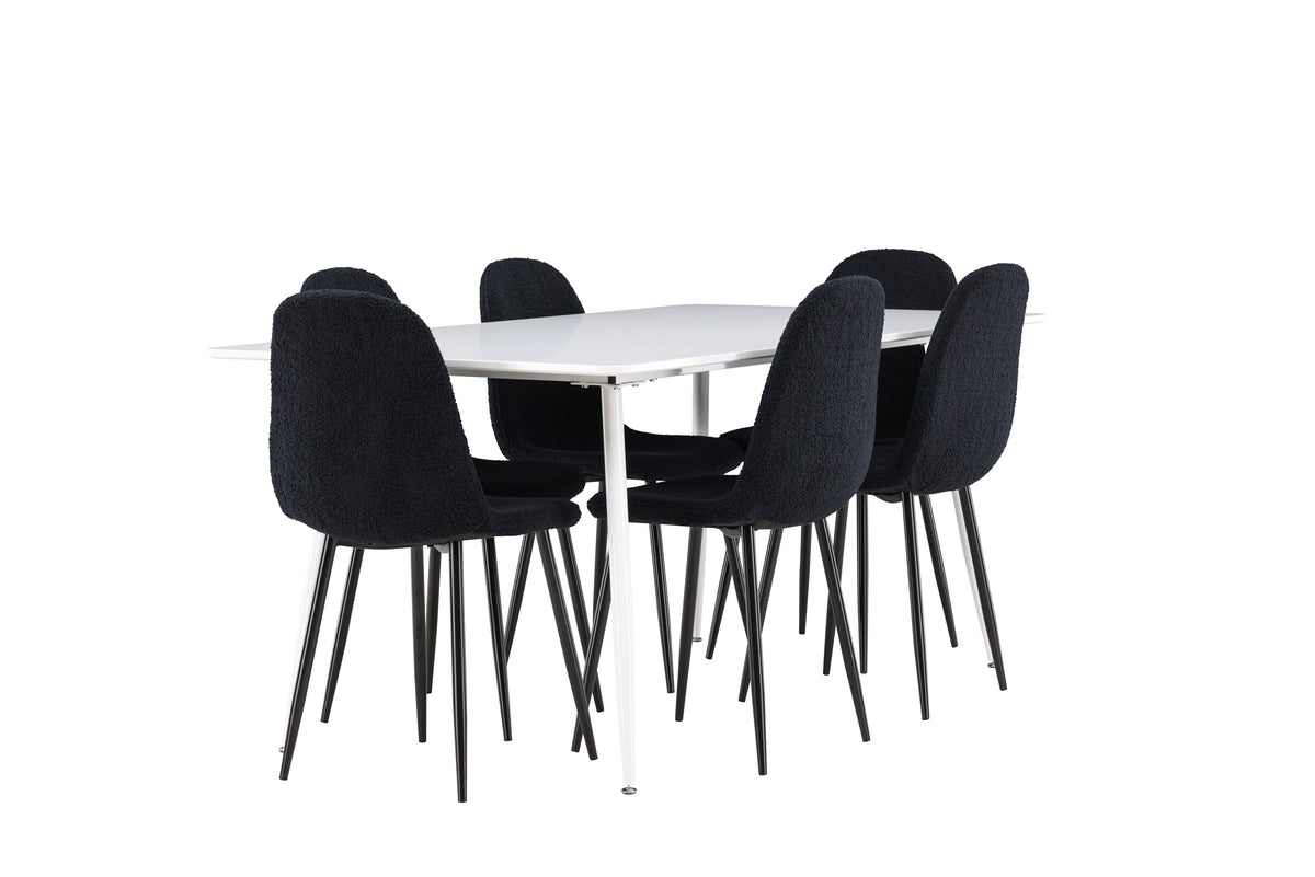 Venture Design Polar & Silar Matstolar 2-pack Svart + Rektangulära Matbord 180 x 90 Vit