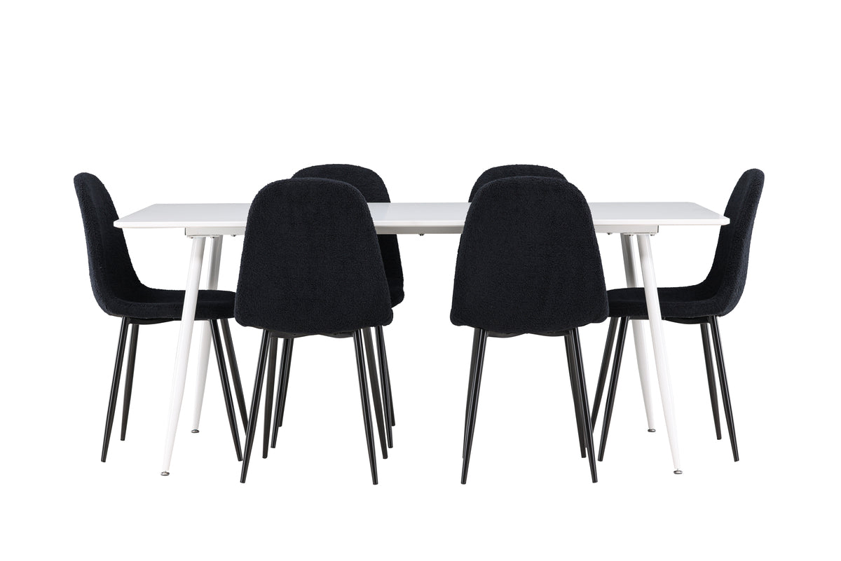 Venture Design Polar & Silar Matstolar 2-pack Svart + Rektangulära Matbord 180 x 90 Vit