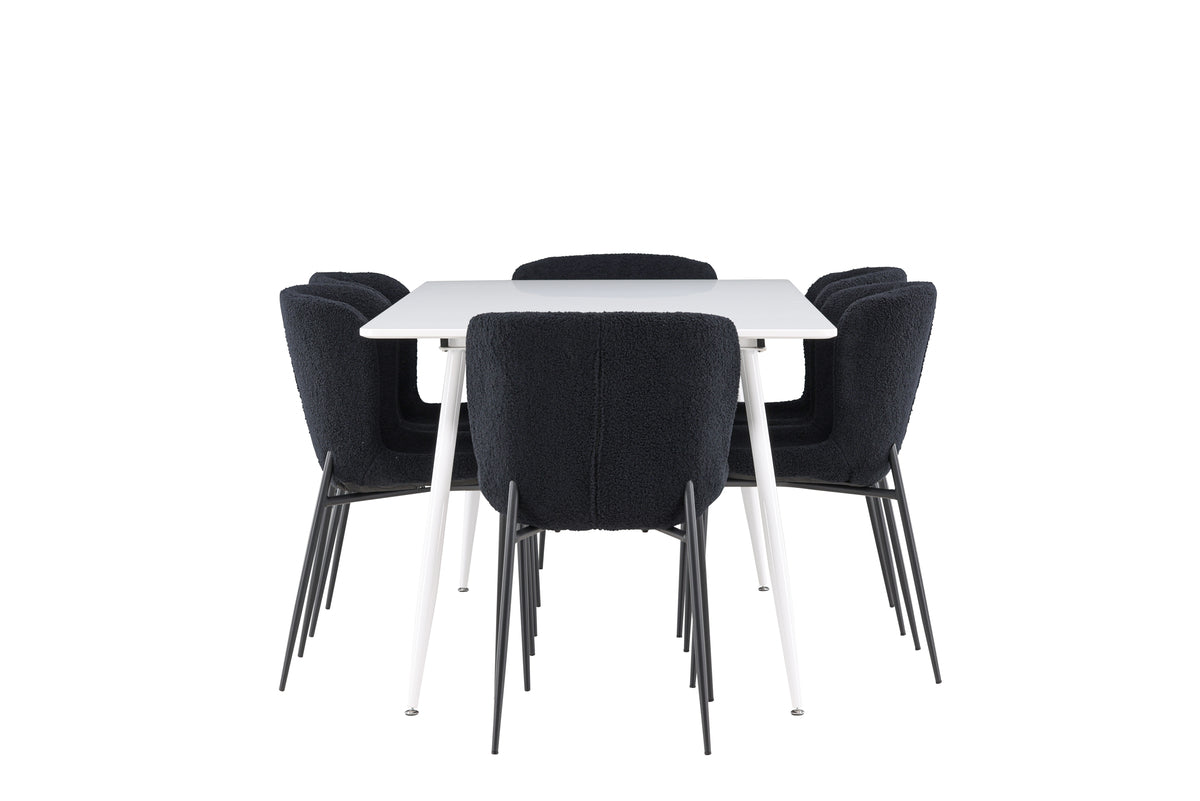 Venture Design Silar & Modesto Rektangulära Matbord 180 x 90 Vit + Matstolar 2-pack Svart