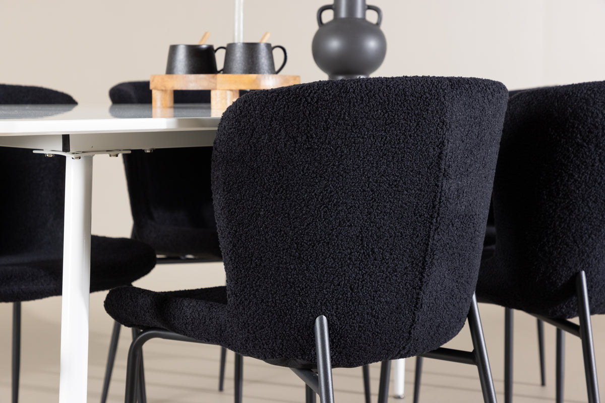 Venture Design Silar & Modesto Rektangulära Matbord 180 x 90 Vit + Matstolar 2-pack Svart