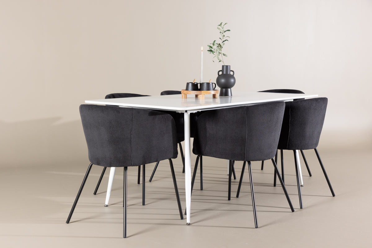 Venture Design Berit & Silar Matstolar Svart + Rektangulära Matbord 180 x 90 Vit