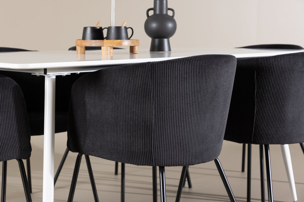 Venture Design Berit & Silar Matstolar Svart + Rektangulära Matbord 180 x 90 Vit