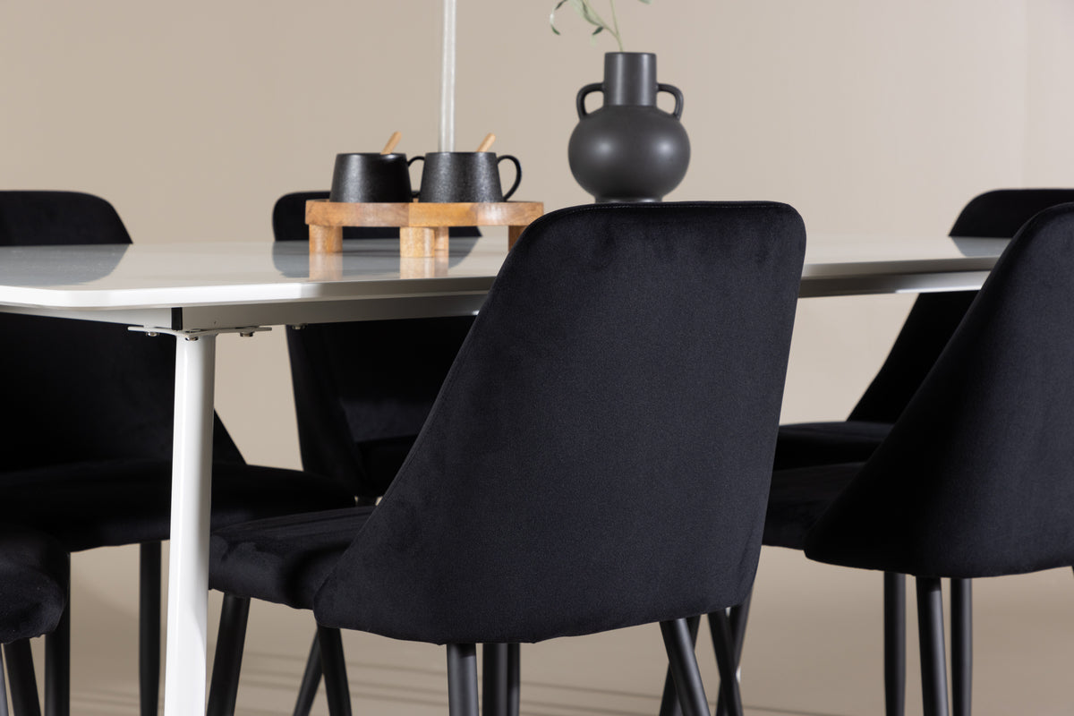 Venture Design Night & Silar Matstolar 2-pack Svart + Rektangulära Matbord 180 x 90 Vit