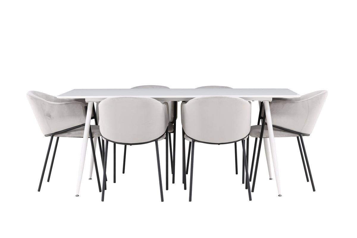 Venture Design Evelina & Silar Matstolar 2-pack Grå + Rektangulära Matbord 180 x 90 Vit