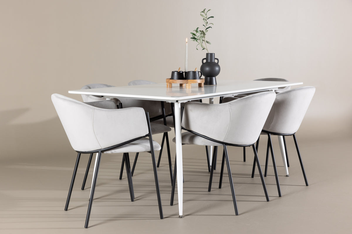 Venture Design Evelina & Silar Matstolar 2-pack Grå + Rektangulära Matbord 180 x 90 Vit