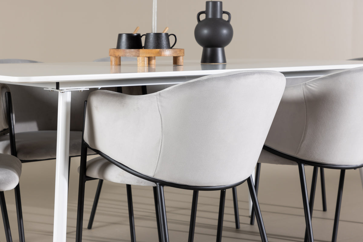 Venture Design Evelina & Silar Matstolar 2-pack Grå + Rektangulära Matbord 180 x 90 Vit