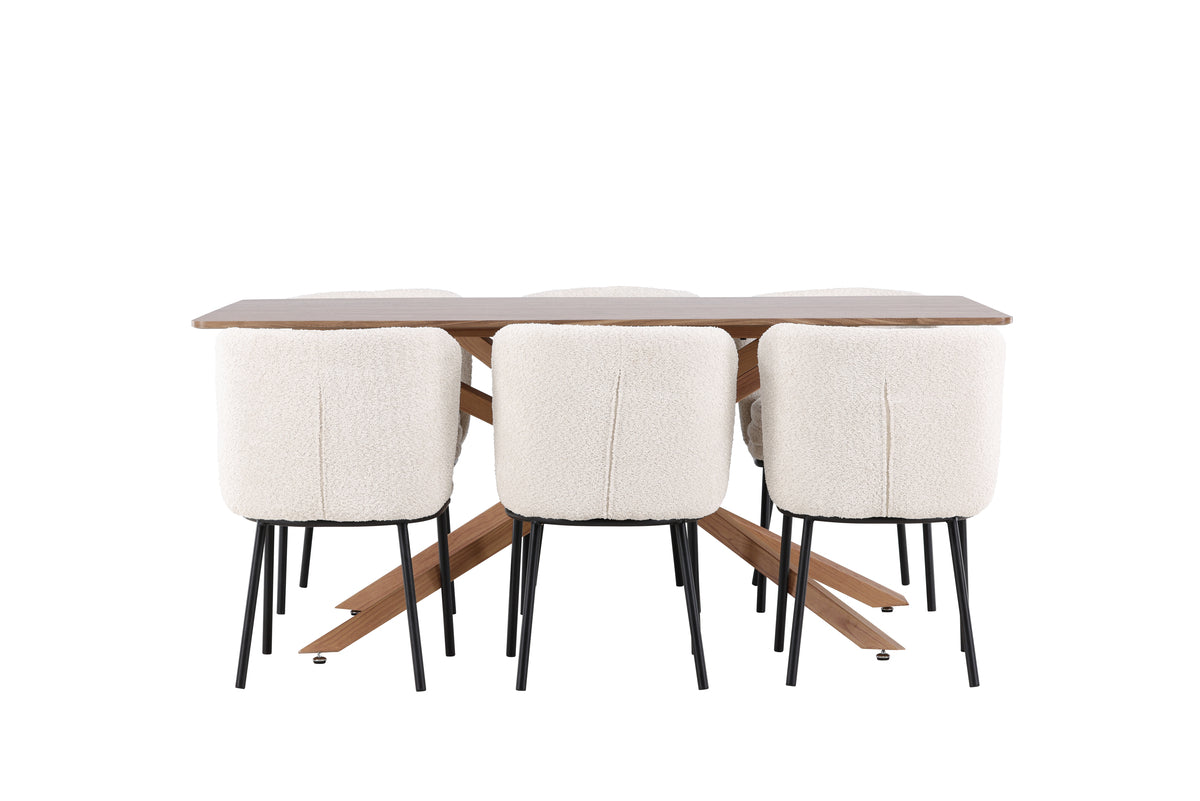 Venture Design Agnes & Piazza Matstolar 2-pack Vit + Rektangulära Matbord 180 x 90 Mocka