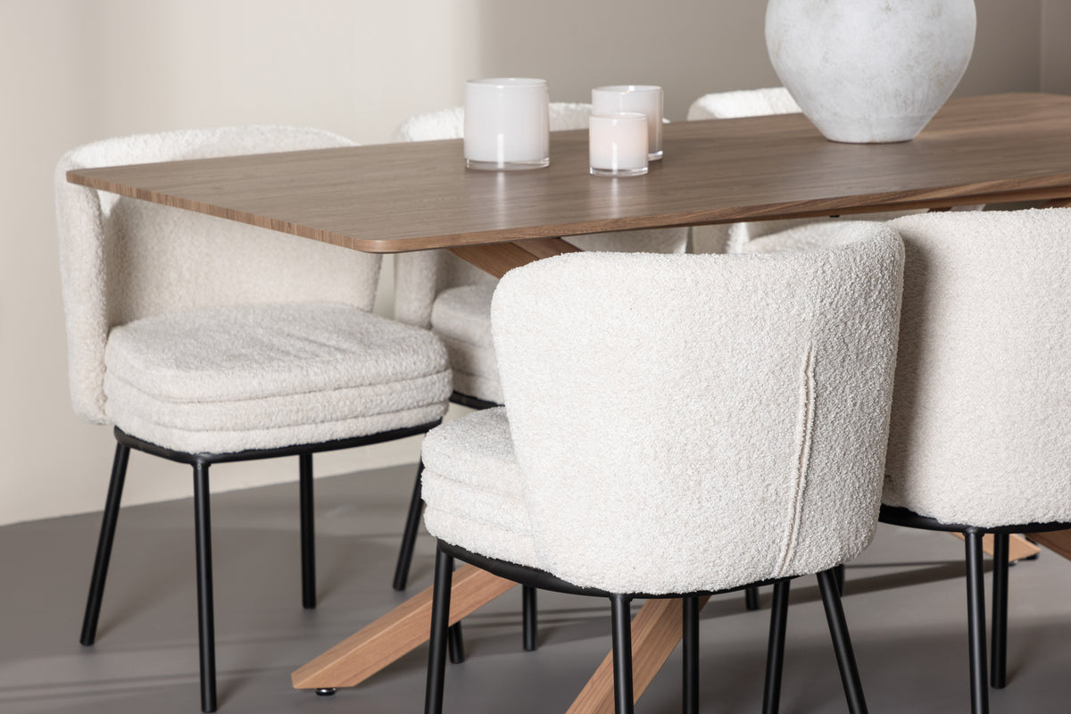 Venture Design Agnes & Piazza Matstolar 2-pack Vit + Rektangulära Matbord 180 x 90 Mocka