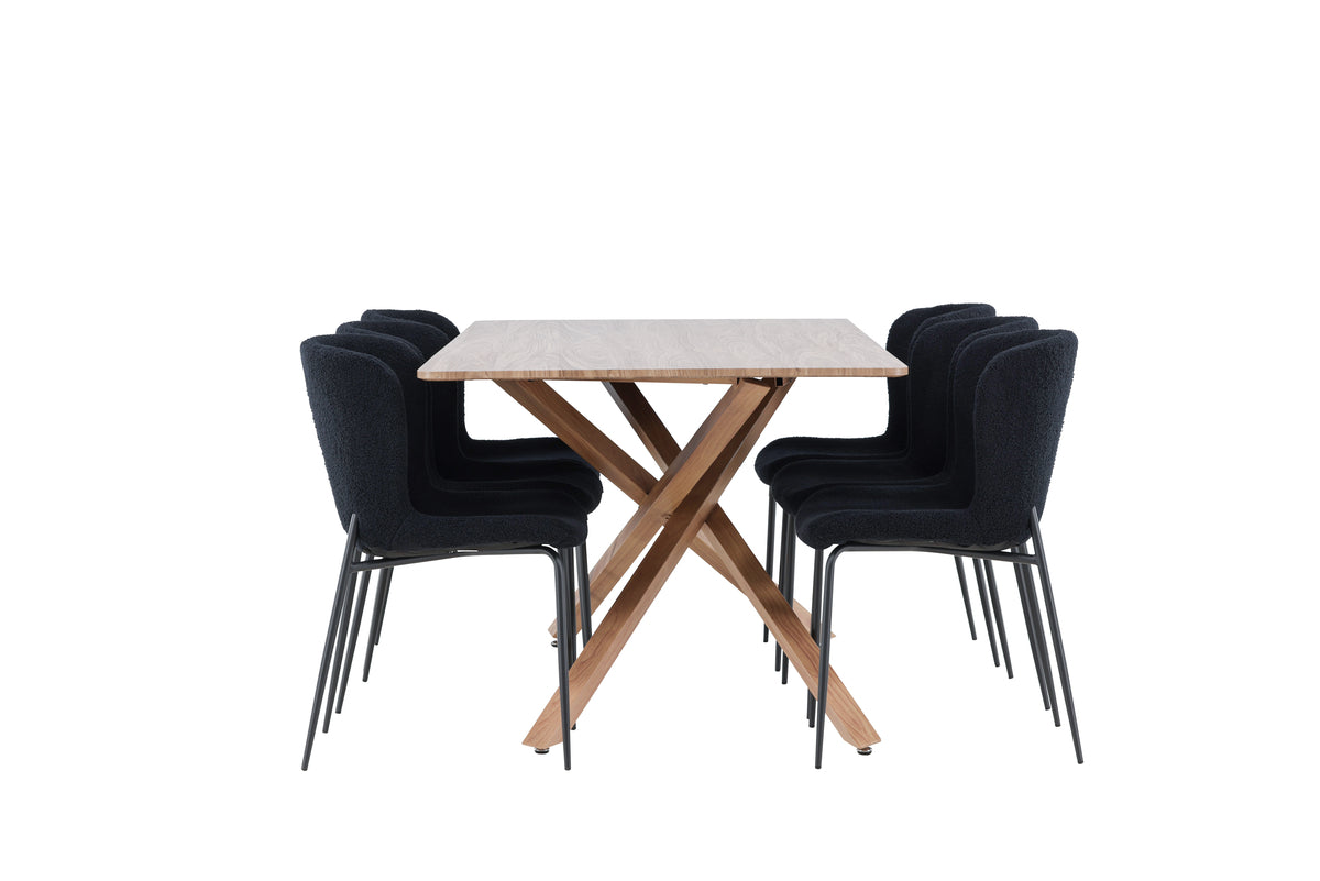 Venture Design Piazza & Modesto Rektangulära Matbord 180 x 90 Mocka + Matstolar 2-pack Svart