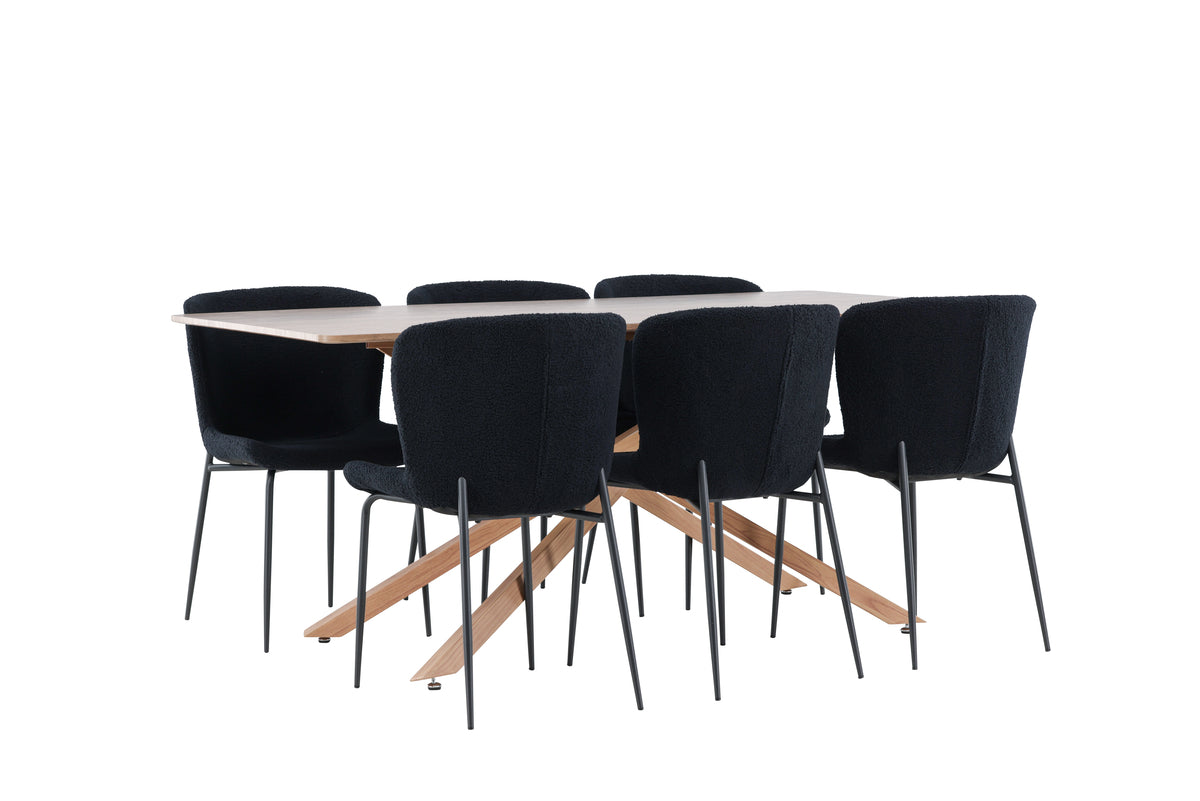Venture Design Piazza & Modesto Rektangulära Matbord 180 x 90 Mocka + Matstolar 2-pack Svart